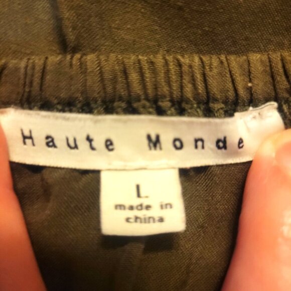 Haute Monde Lace Adorned Olive Boho Open Neck/Off Shoulder Dress - Size L - Picture 11 of 14